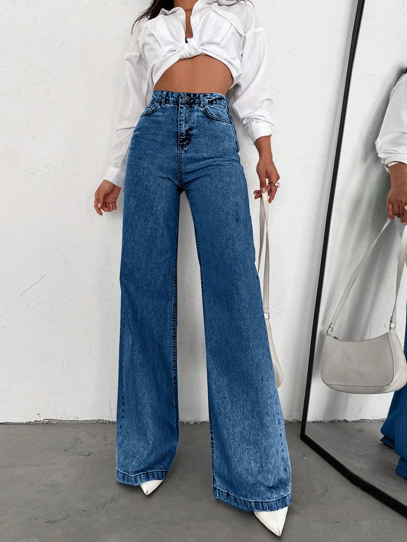 SHEIN Tall Jean grande taille à jambe large et ourlet long, 100% coton