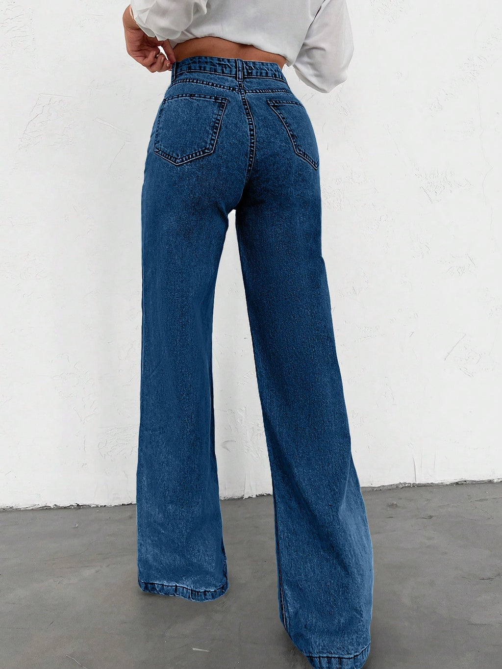 SHEIN Tall Jean grande taille à jambe large et ourlet long, 100% coton