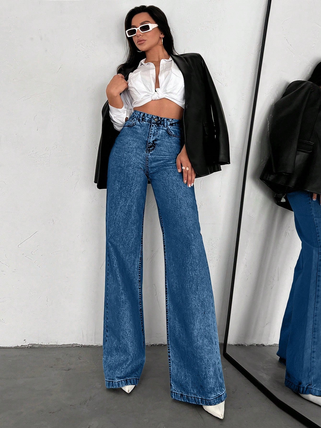 SHEIN Tall Jean grande taille à jambe large et ourlet long, 100% coton