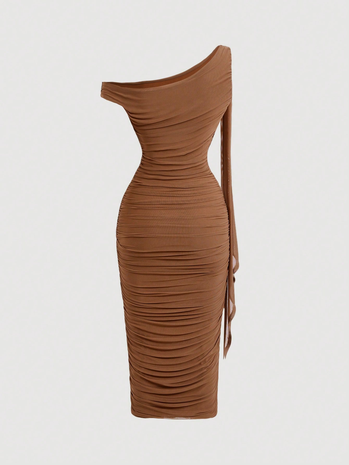 SHEIN MOD Robe mi-longue élégante pour femmes, coupe ajustée, col asymétrique, froncée, de couleur unie
