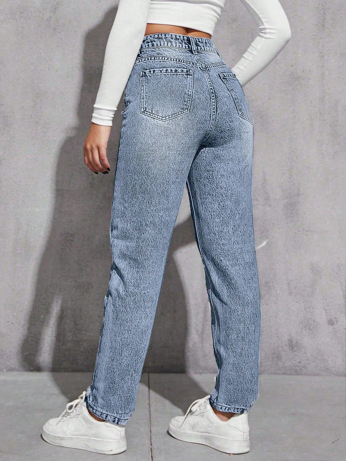 SHEIN EZwear Jeans décontractés polyvalents en denim avec jambes fuselées et poches pour femmes
