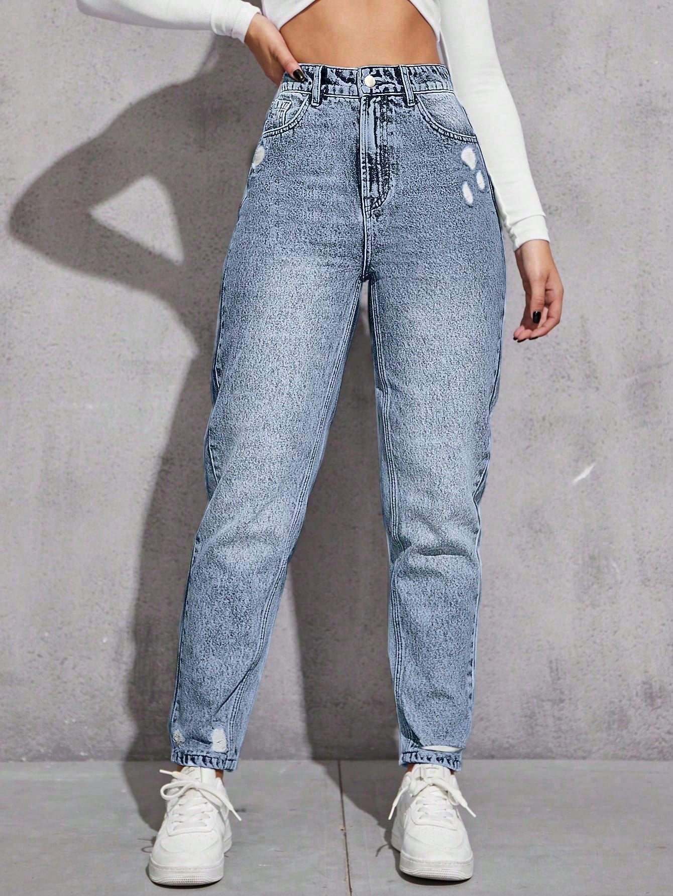 SHEIN EZwear Jeans décontractés polyvalents en denim avec jambes fuselées et poches pour femmes