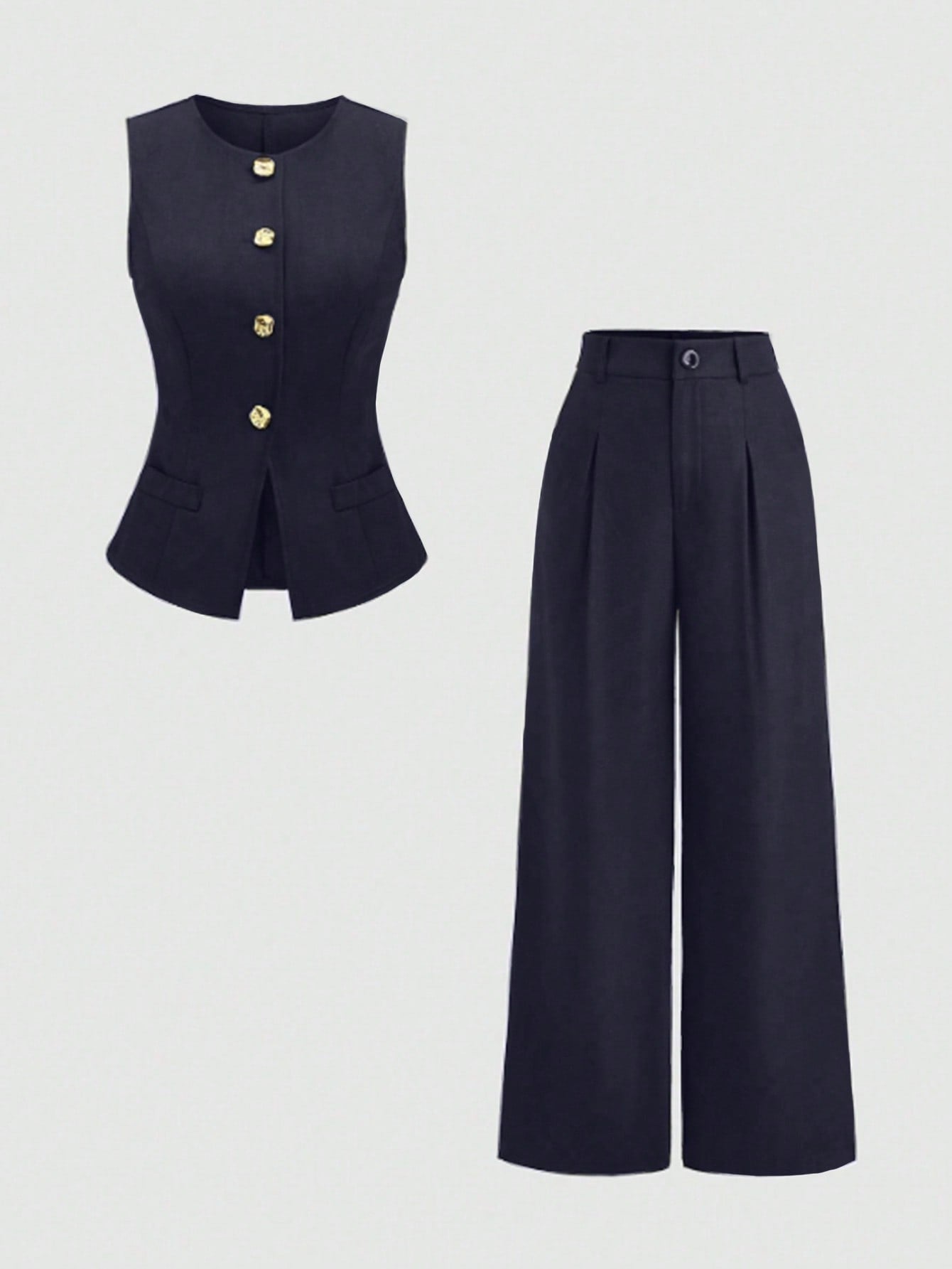 Sweetra Ensemble 2 pièces pour femmes, composé d'un gilet croisé et d'un pantalon large plissé