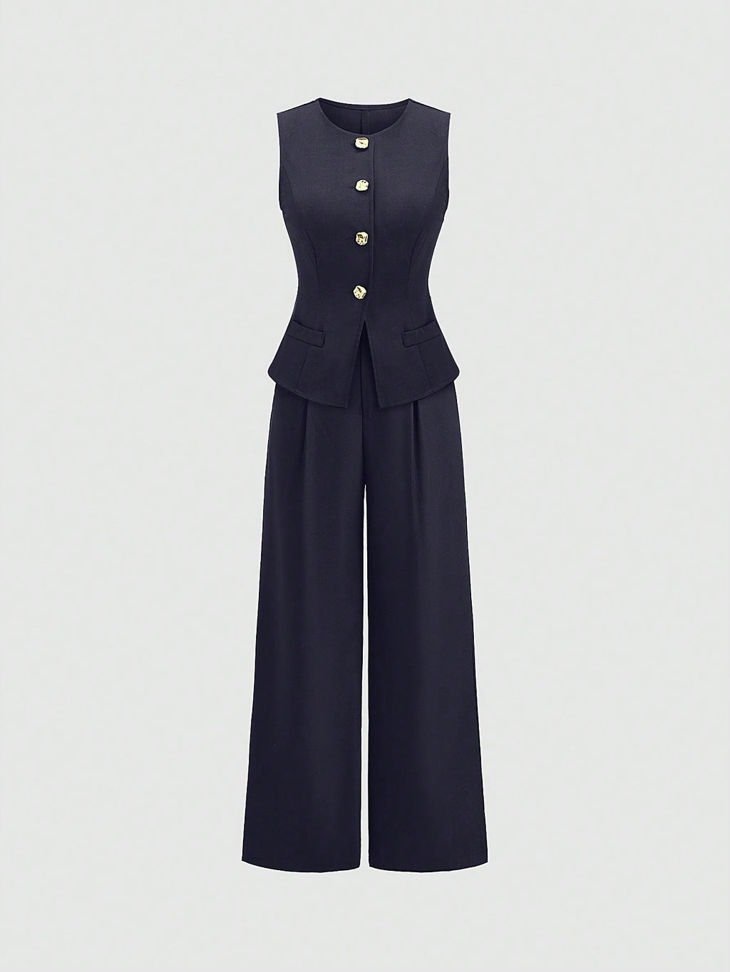 Sweetra Ensemble 2 pièces pour femmes, composé d'un gilet croisé et d'un pantalon large plissé