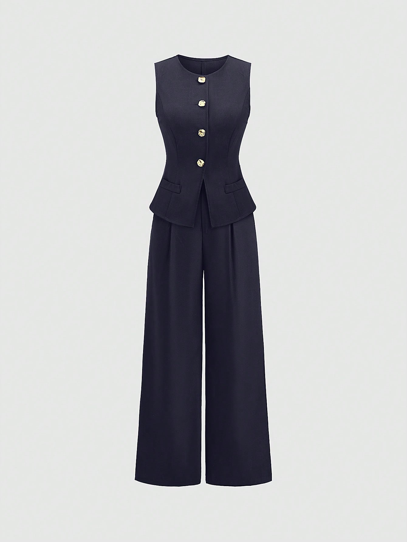 Sweetra Ensemble 2 pièces pour femmes, composé d'un gilet croisé et d'un pantalon large plissé