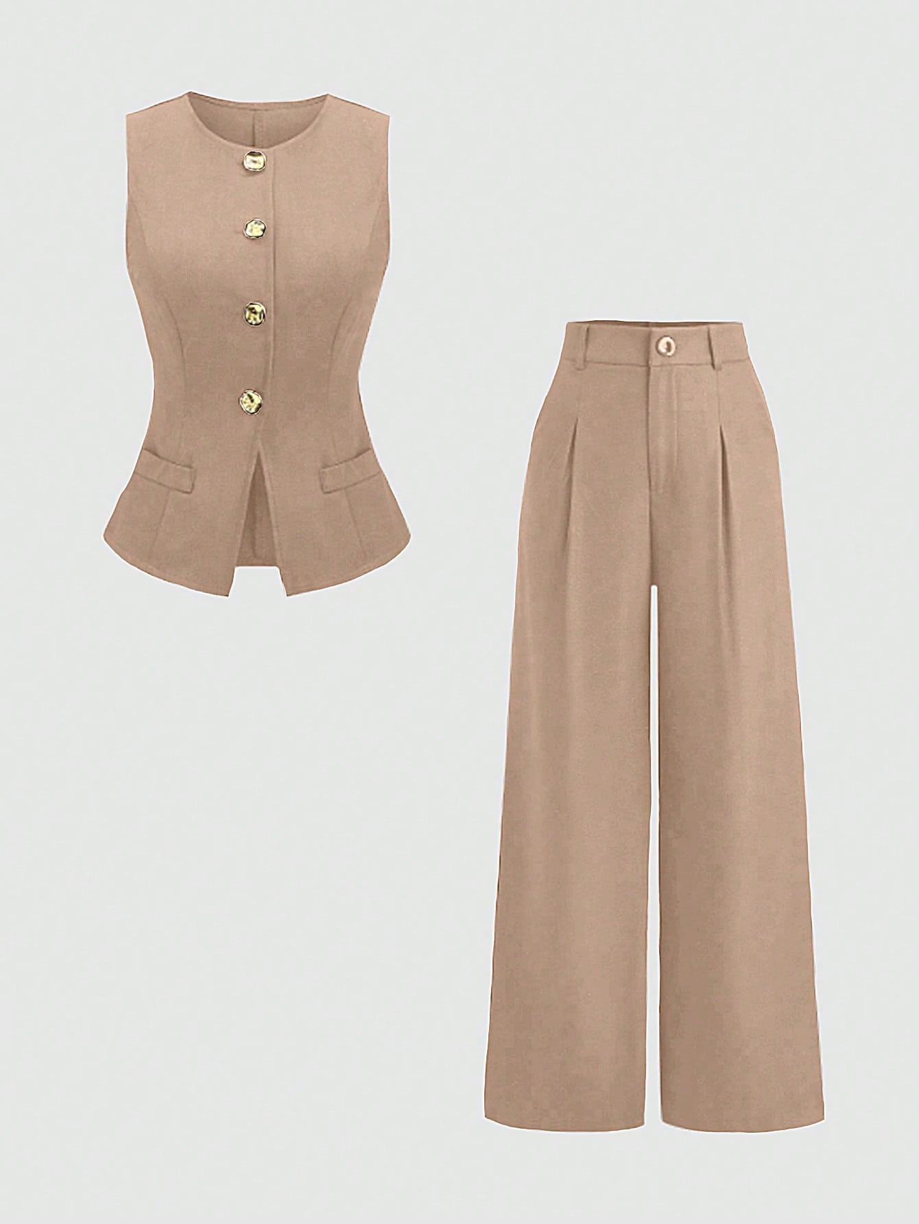 Sweetra Ensemble 2 pièces pour femmes, composé d'un gilet croisé et d'un pantalon large plissé