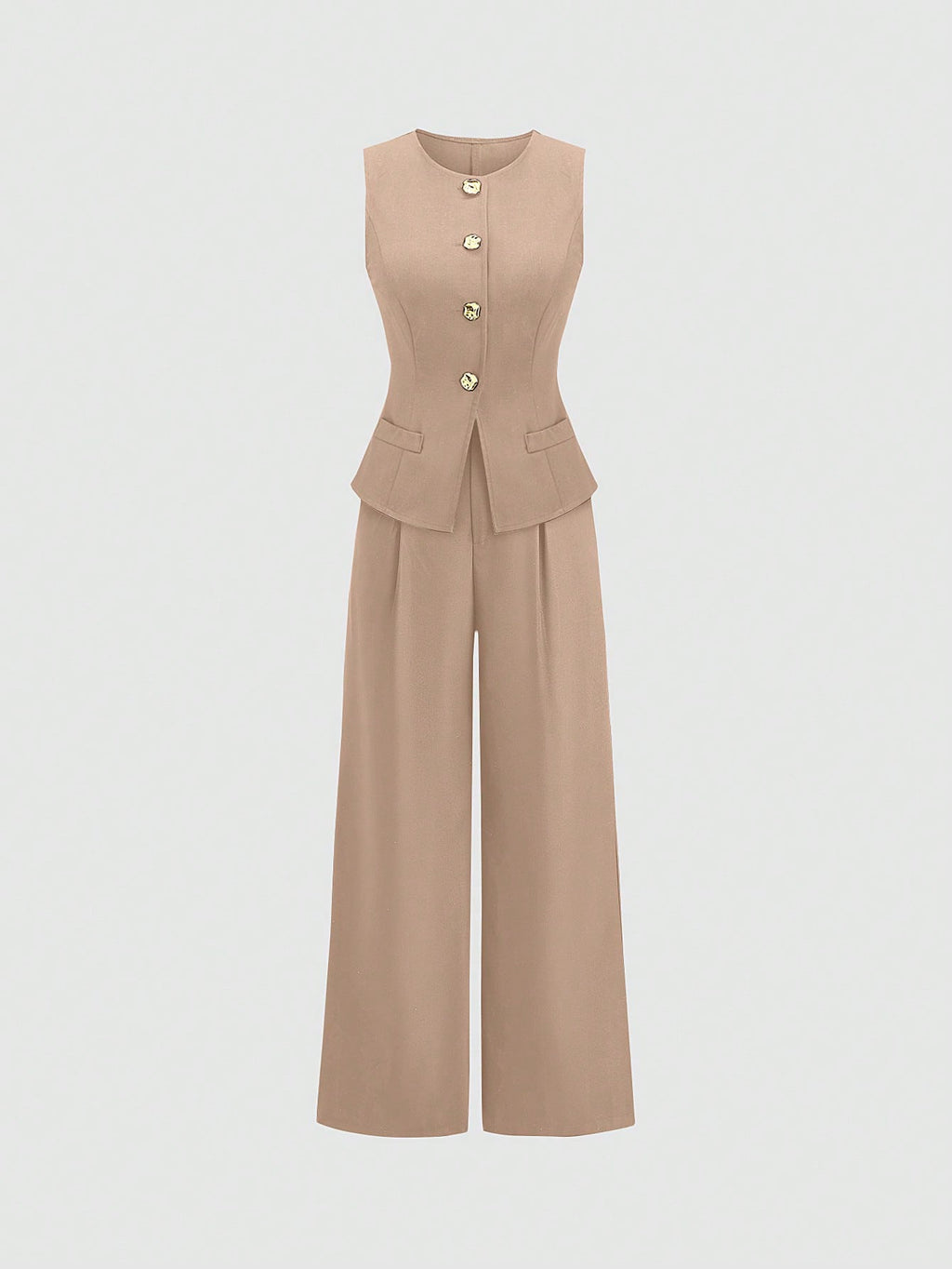 Sweetra Ensemble 2 pièces pour femmes, composé d'un gilet croisé et d'un pantalon large plissé