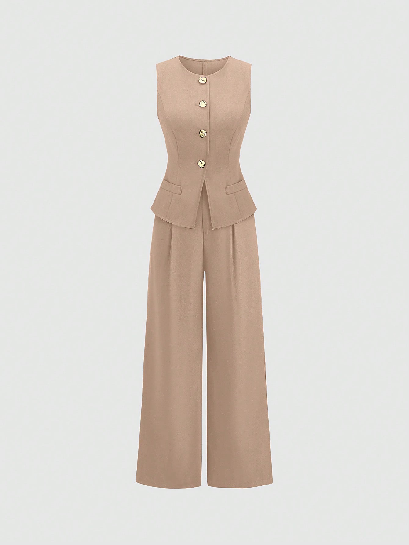 Sweetra Ensemble 2 pièces pour femmes, composé d'un gilet croisé et d'un pantalon large plissé