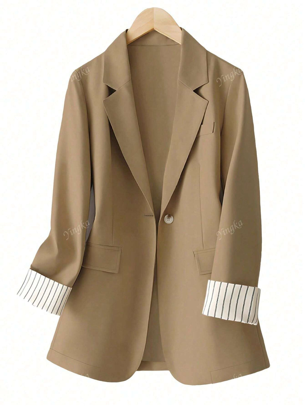Blazer régulier pour femmes avec revers à rayures patchwork et un bouton