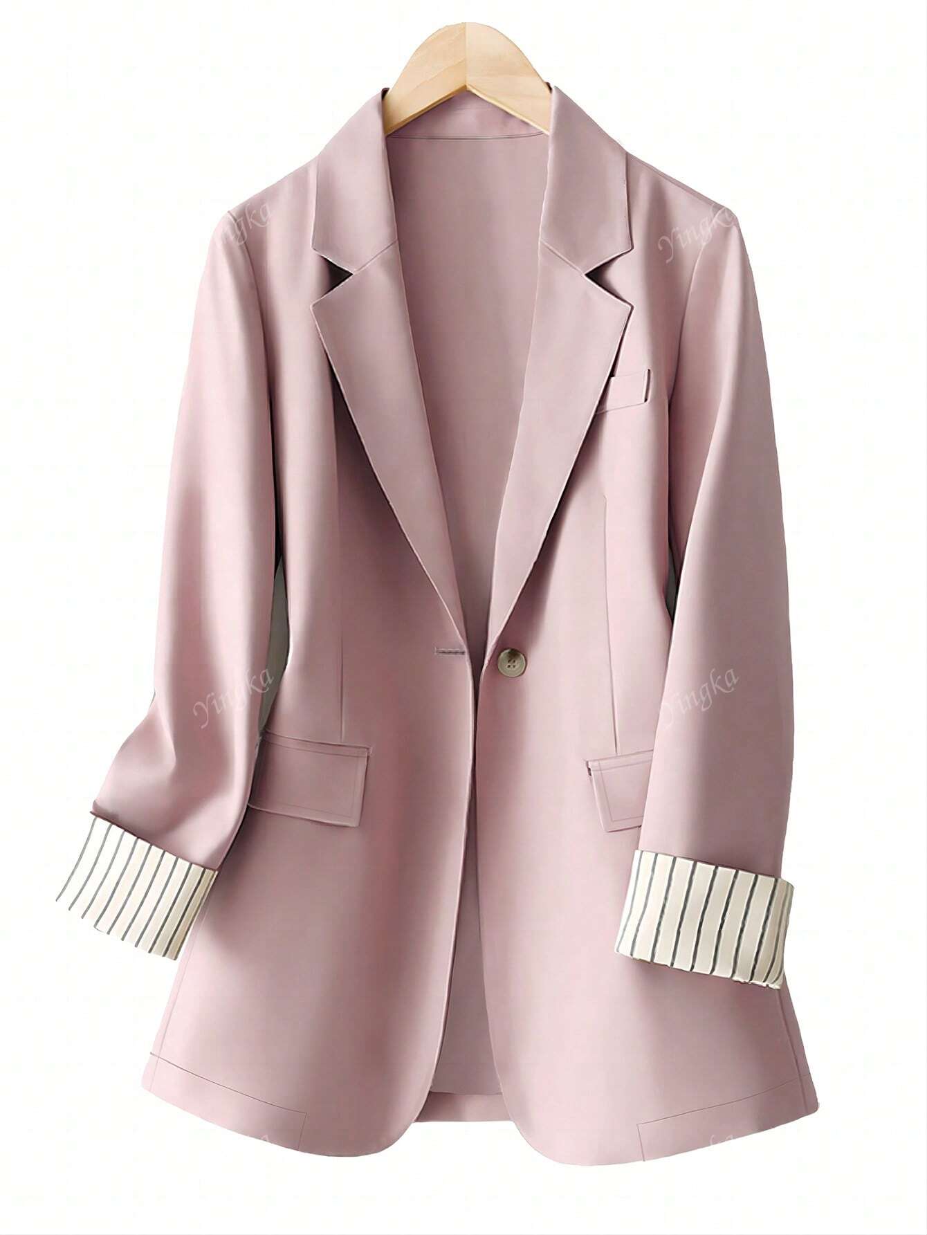 Blazer régulier pour femmes avec revers à rayures patchwork et un bouton
