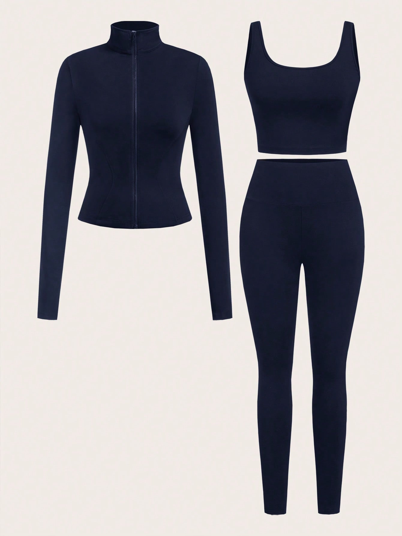 SHEIN EZwear Ensemble de 3 pièces de vêtements de sport pour femme comprenant un cardigan zippé en tricot noir, un débardeur et un pantalon