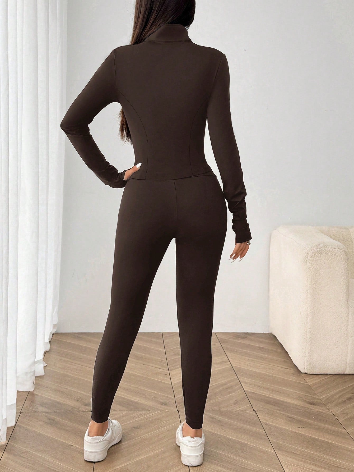 SHEIN EZwear Ensemble de 3 pièces de vêtements de sport pour femme comprenant un cardigan zippé en tricot noir, un débardeur et un pantalon