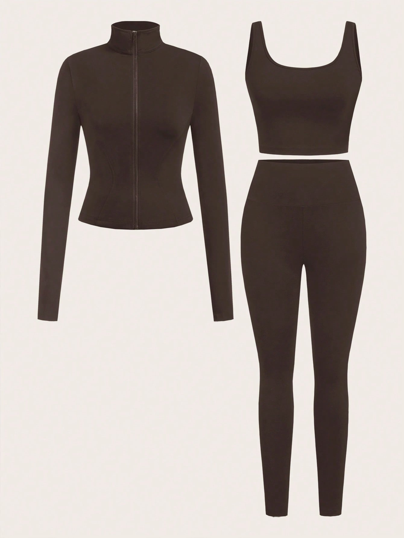 SHEIN EZwear Ensemble de 3 pièces de vêtements de sport pour femme comprenant un cardigan zippé en tricot noir, un débardeur et un pantalon
