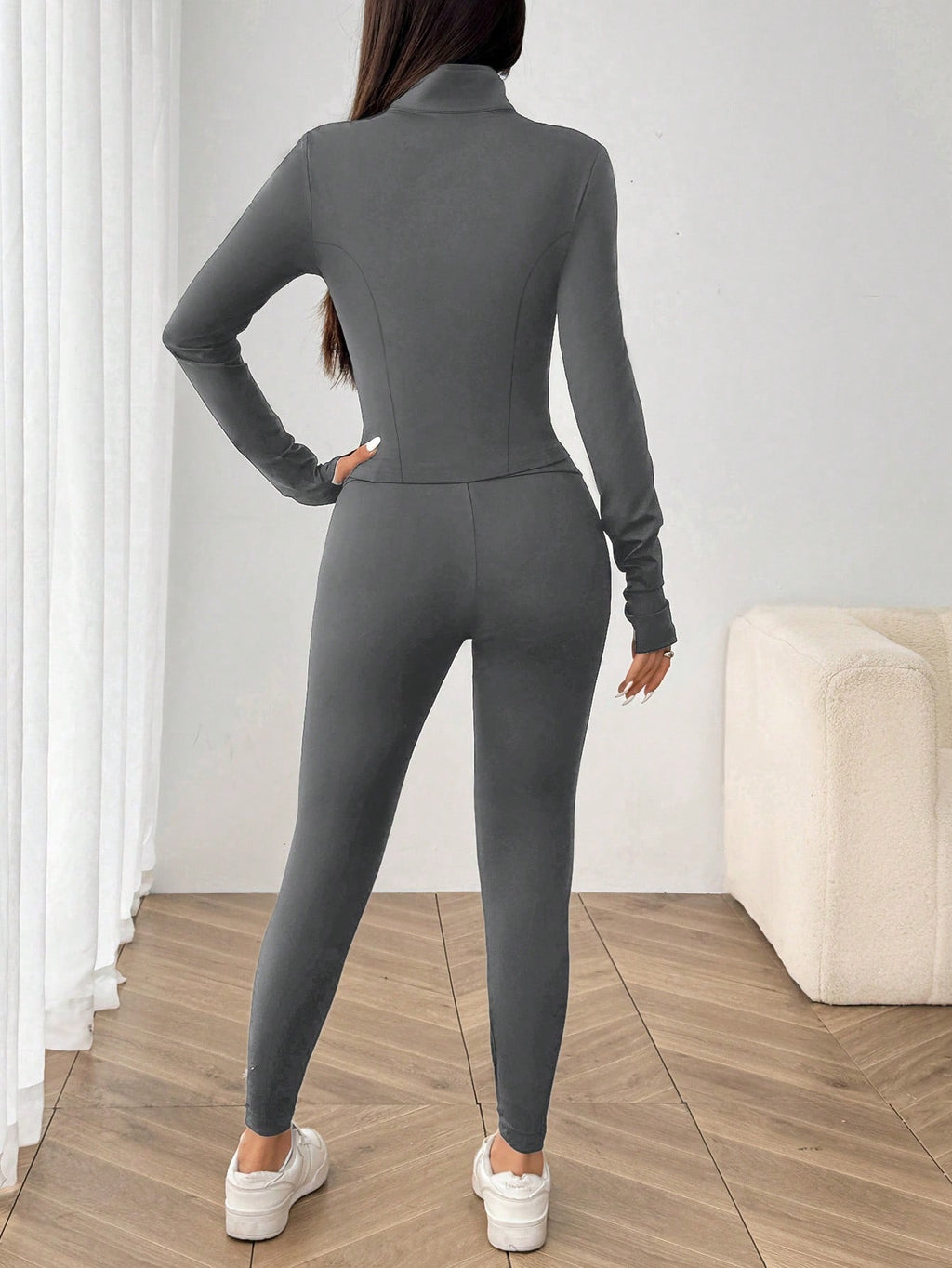 SHEIN EZwear Ensemble de 3 pièces de vêtements de sport pour femme comprenant un cardigan zippé en tricot noir, un débardeur et un pantalon
