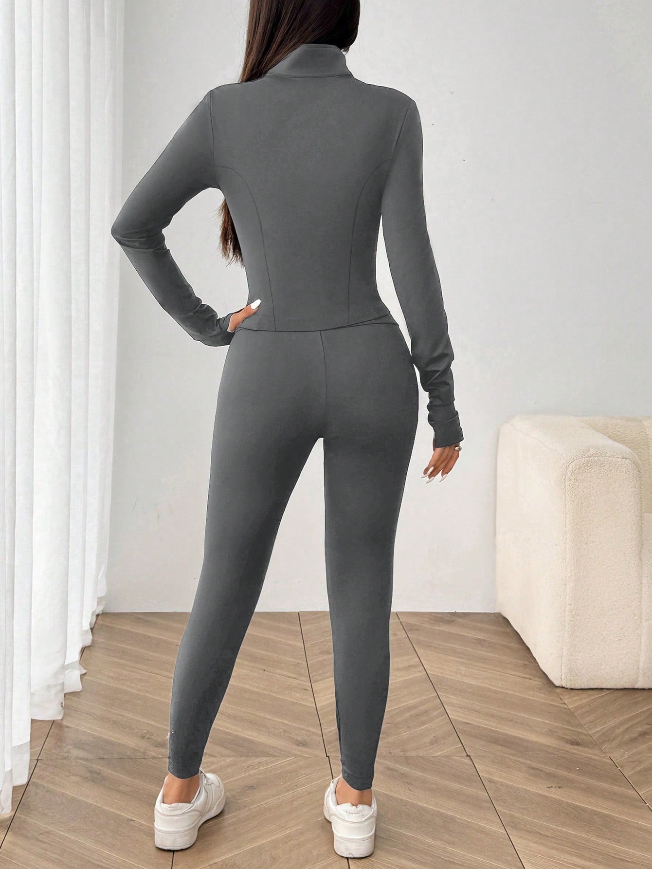 SHEIN EZwear Ensemble de 3 pièces de vêtements de sport pour femme comprenant un cardigan zippé en tricot noir, un débardeur et un pantalon