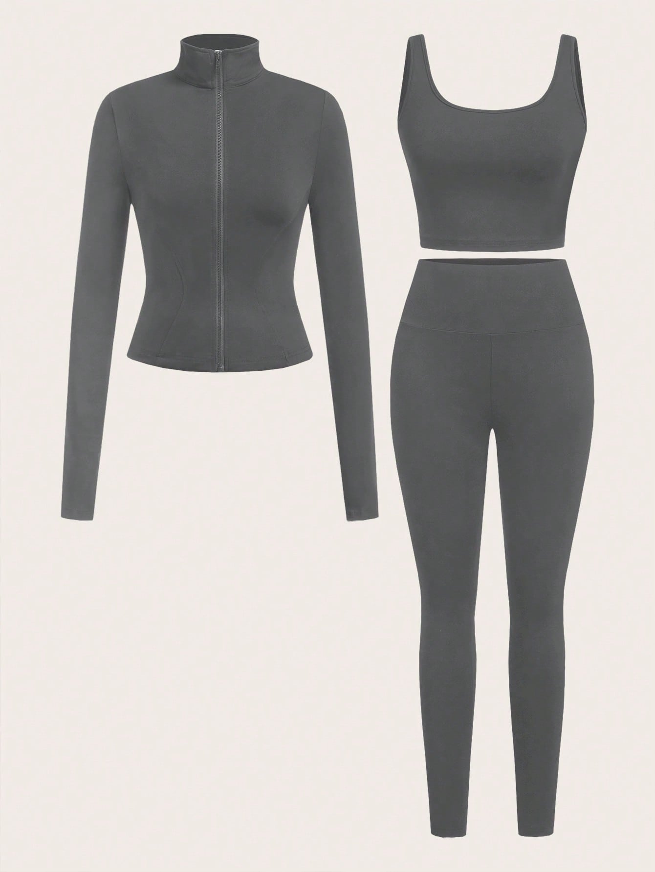SHEIN EZwear Ensemble de 3 pièces de vêtements de sport pour femme comprenant un cardigan zippé en tricot noir, un débardeur et un pantalon