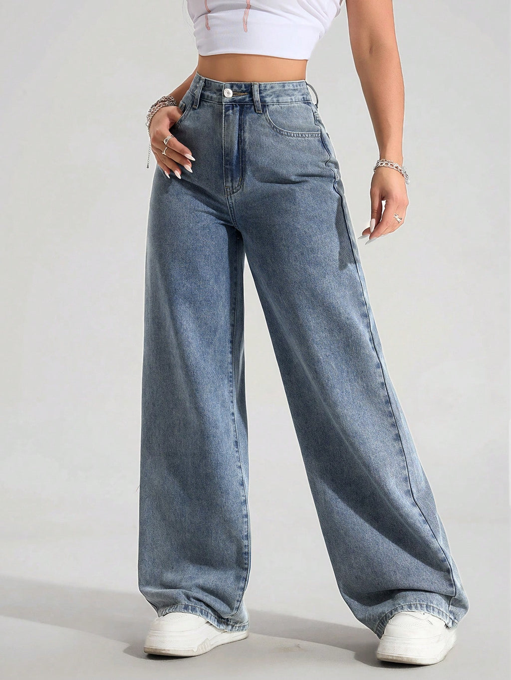 SHEIN EZwear Jean Droit Taille Haute