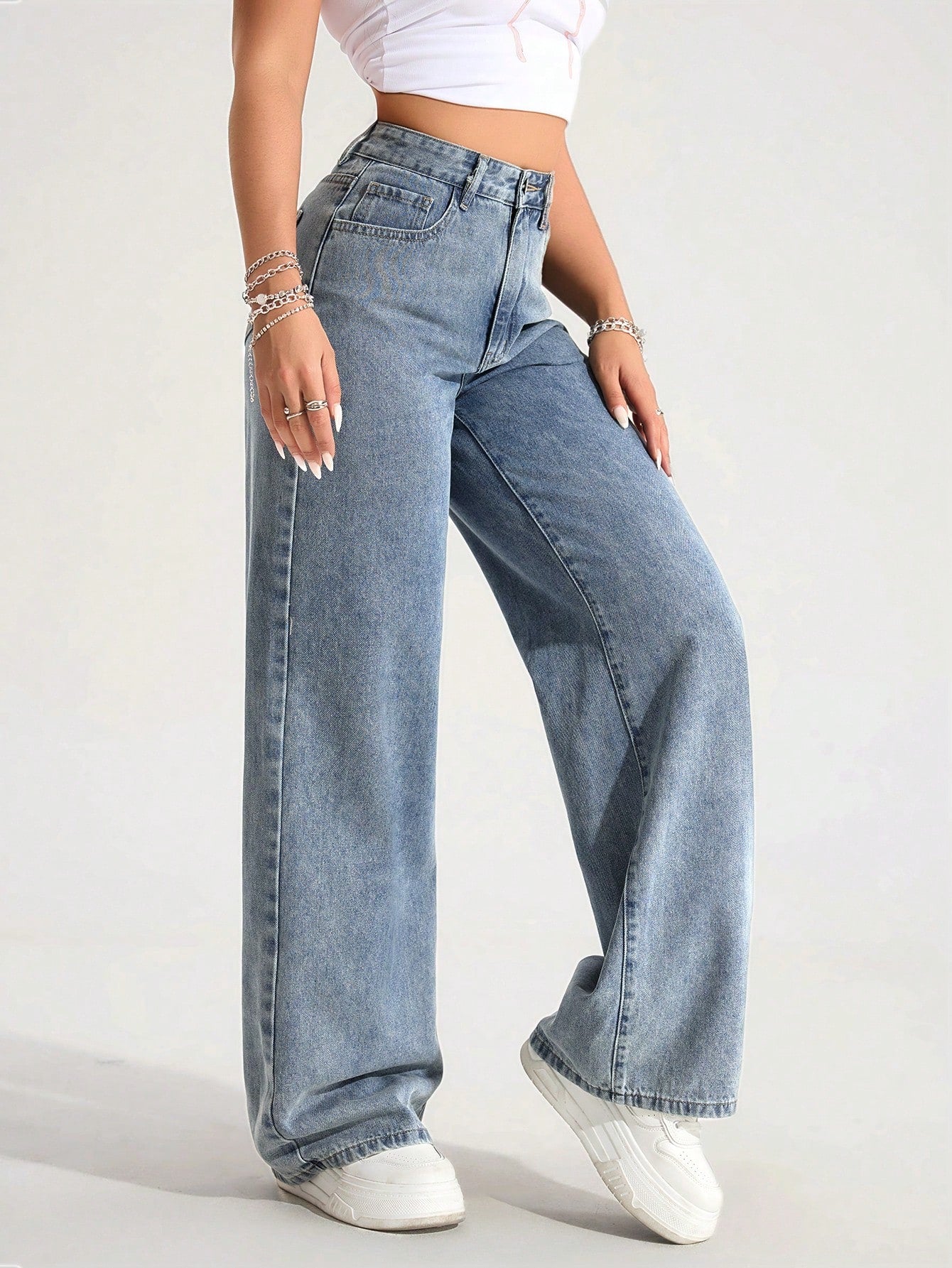 SHEIN EZwear Jean Droit Taille Haute