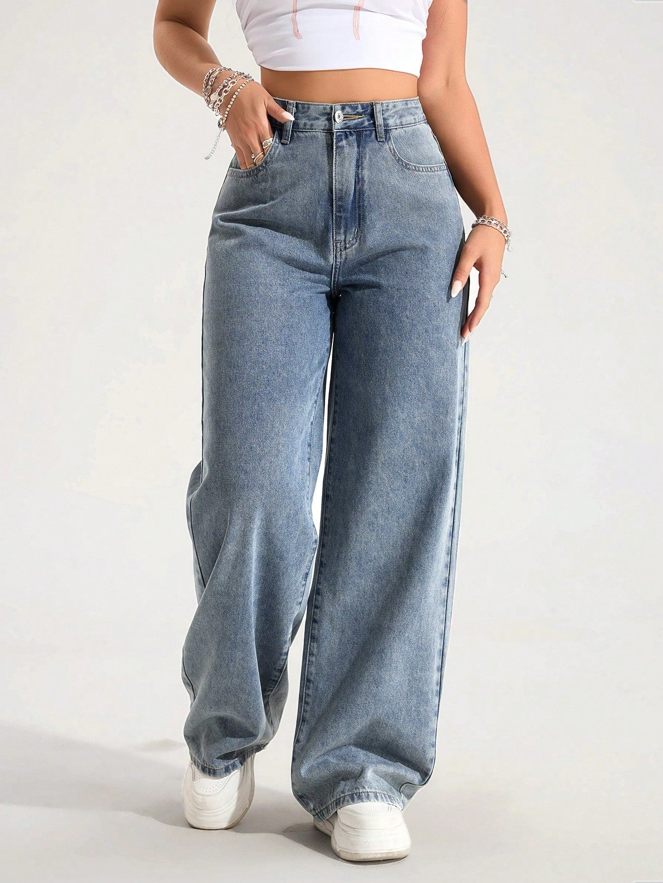 SHEIN EZwear Jean Droit Taille Haute