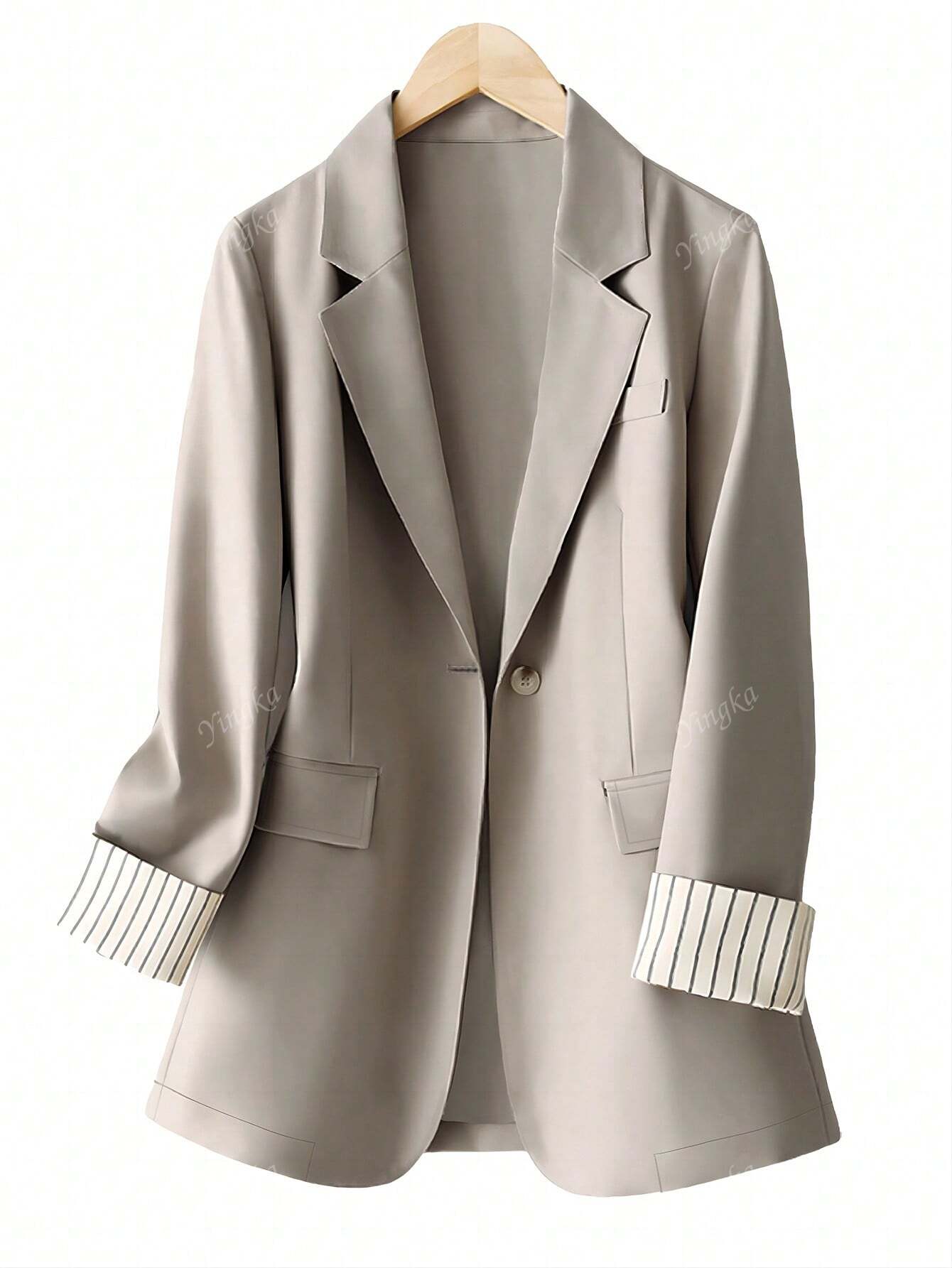 Blazer régulier pour femmes avec revers à rayures patchwork et un bouton