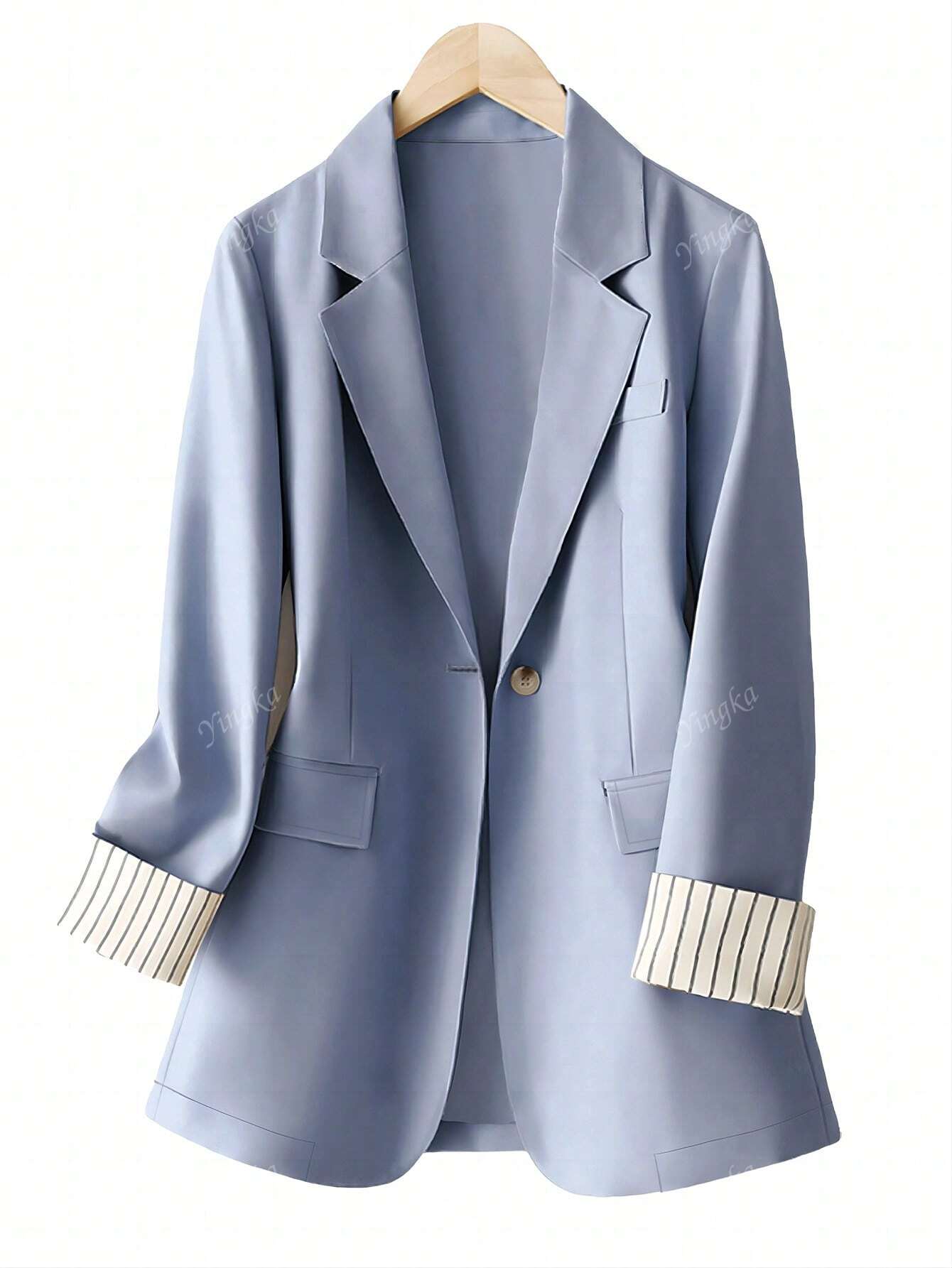Blazer régulier pour femmes avec revers à rayures patchwork et un bouton