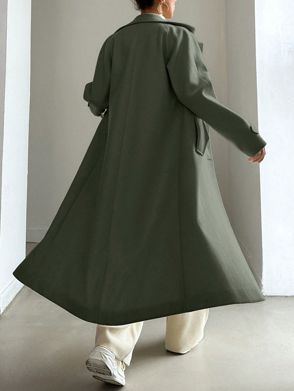 SHEIN Manteau En Laine Double Boutonnage Pour Femmes Couleur Unie Avec Col De Costume