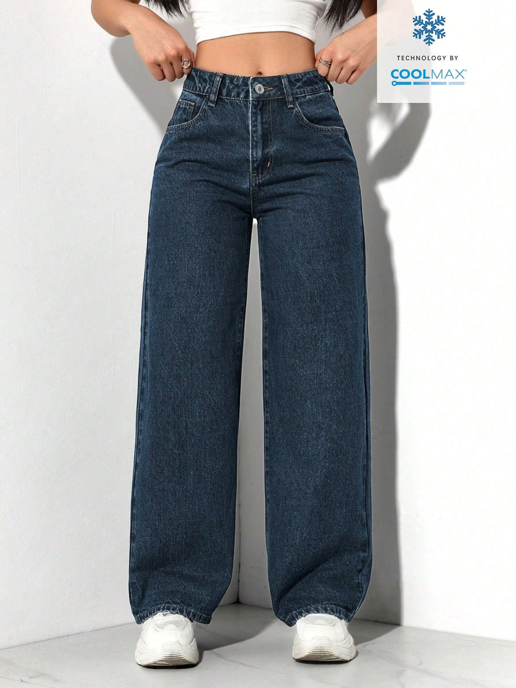SHEIN PETITE Jeans décontractés, lavés, coupe droite relâchée
