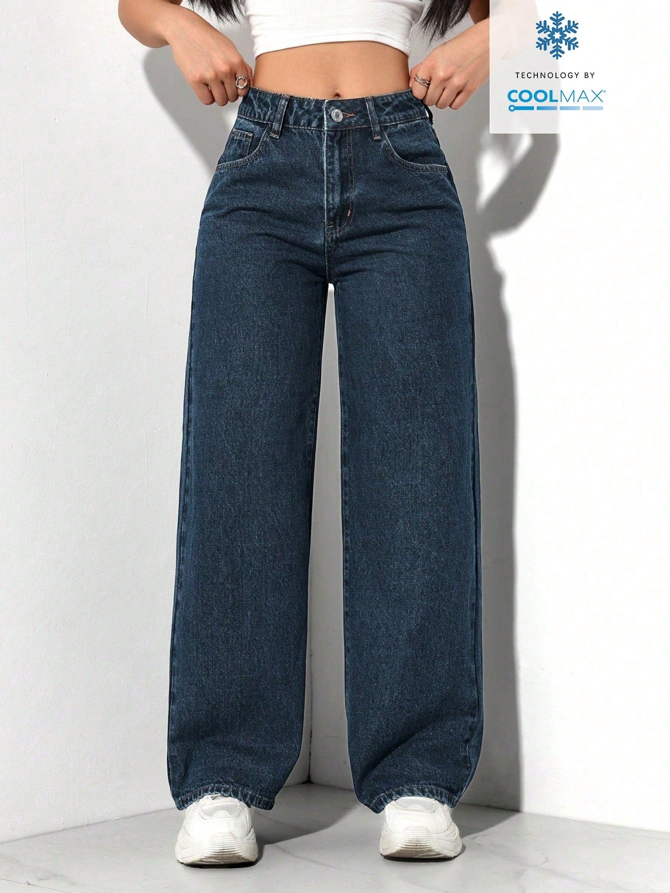 SHEIN PETITE Jeans décontractés, lavés, coupe droite relâchée