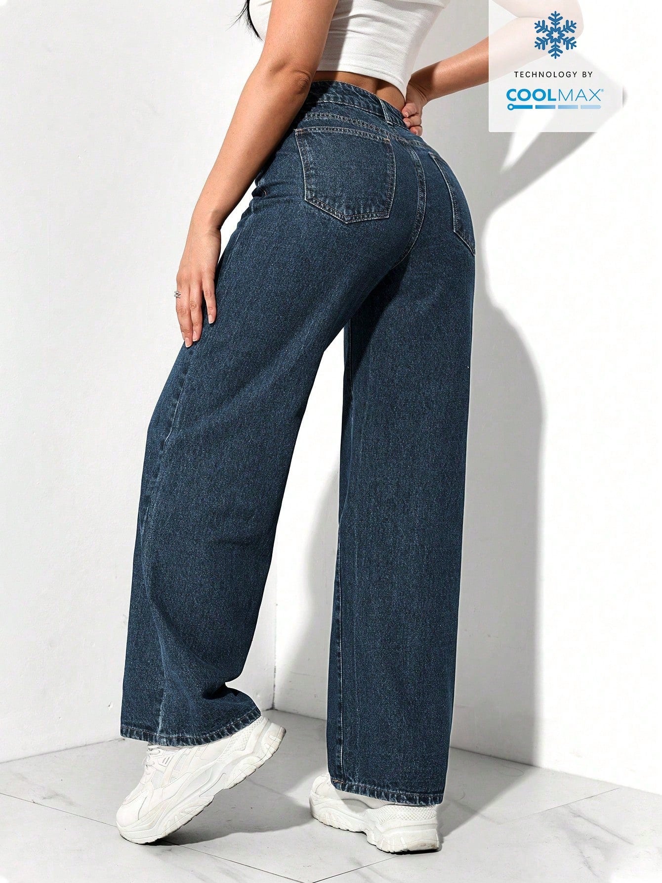 SHEIN PETITE Jeans décontractés, lavés, coupe droite relâchée