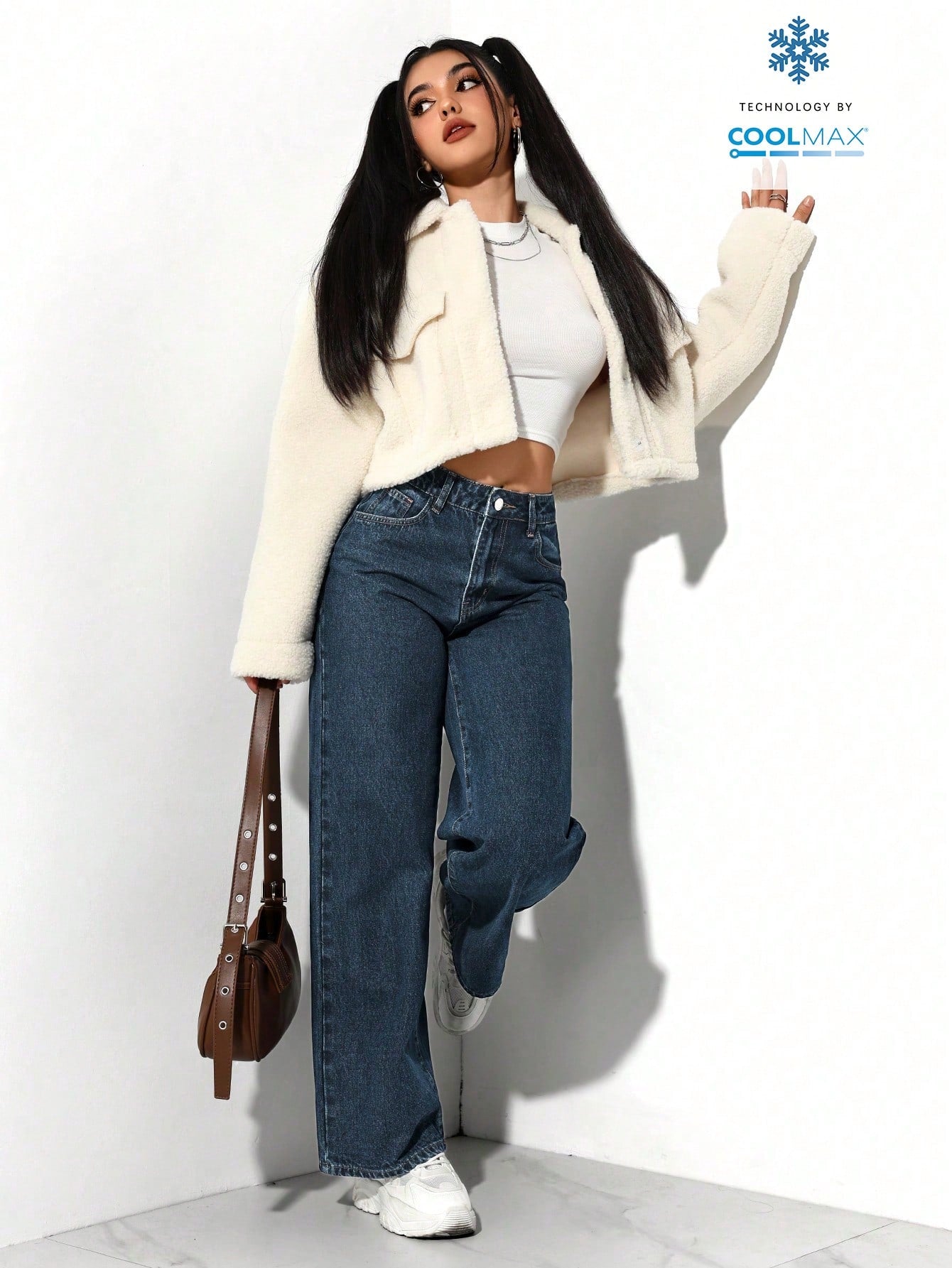 SHEIN PETITE Jeans décontractés, lavés, coupe droite relâchée
