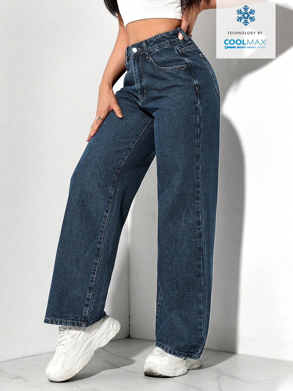 SHEIN PETITE Jeans décontractés, lavés, coupe droite relâchée