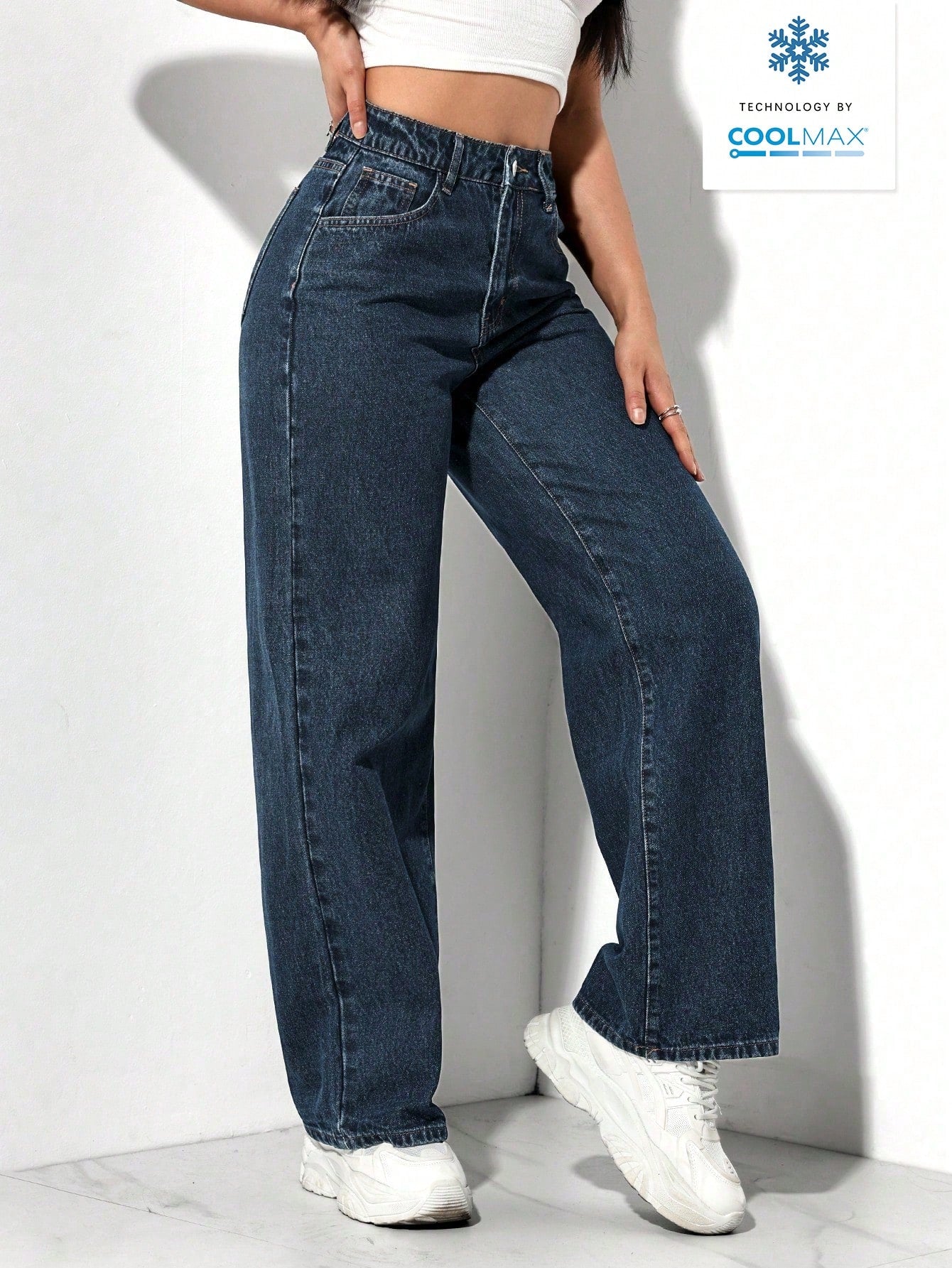 SHEIN PETITE Jeans décontractés, lavés, coupe droite relâchée
