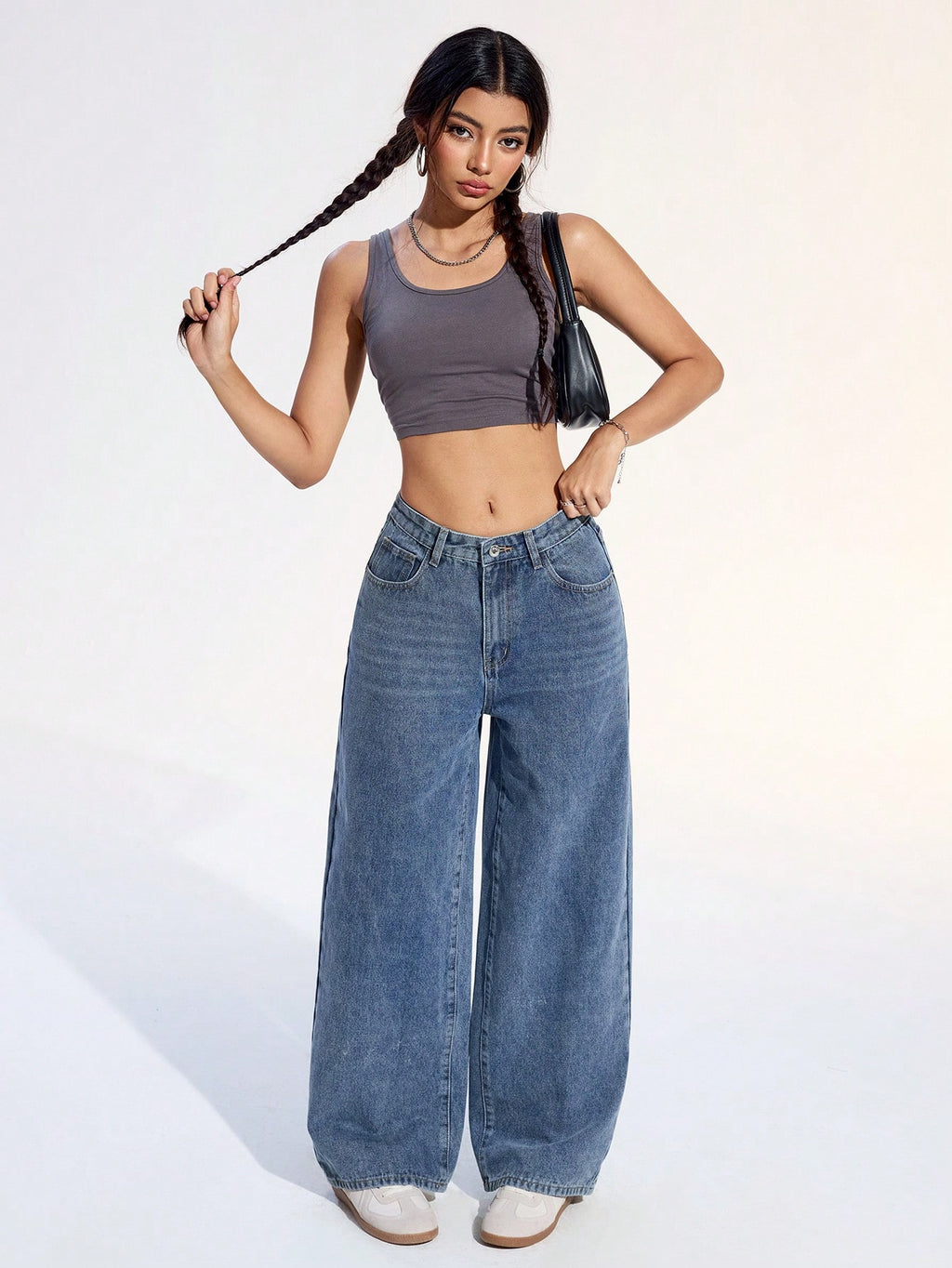 Jeans droits à taille haute lavés de manière décontractée