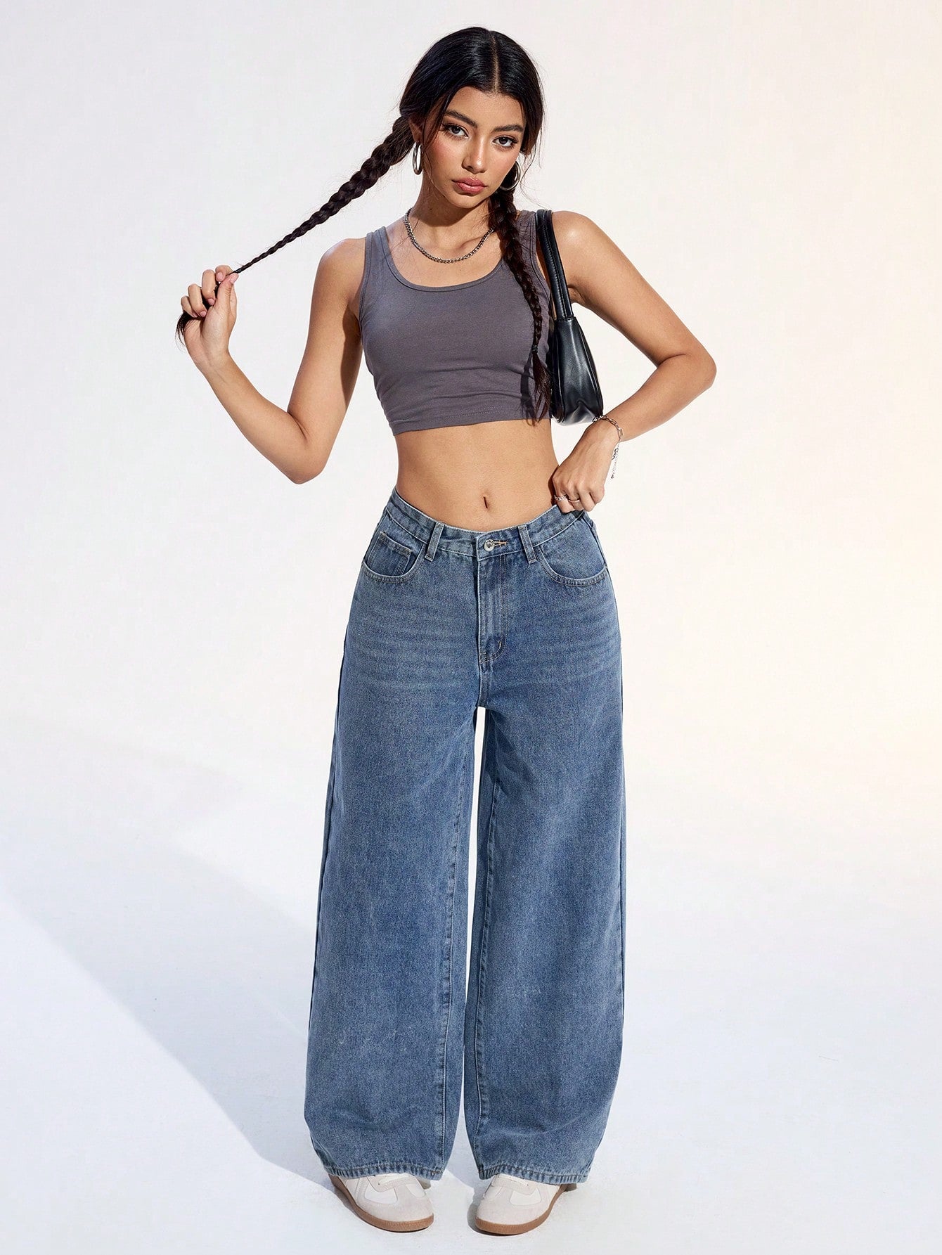 Jeans droits à taille haute lavés de manière décontractée