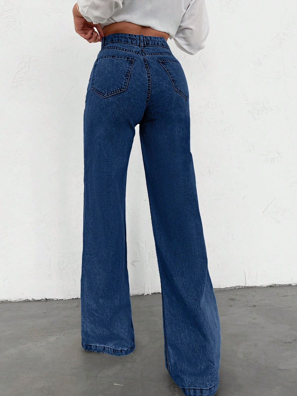 SHEIN Tall Jean grande taille à jambe large et ourlet long, 100% coton