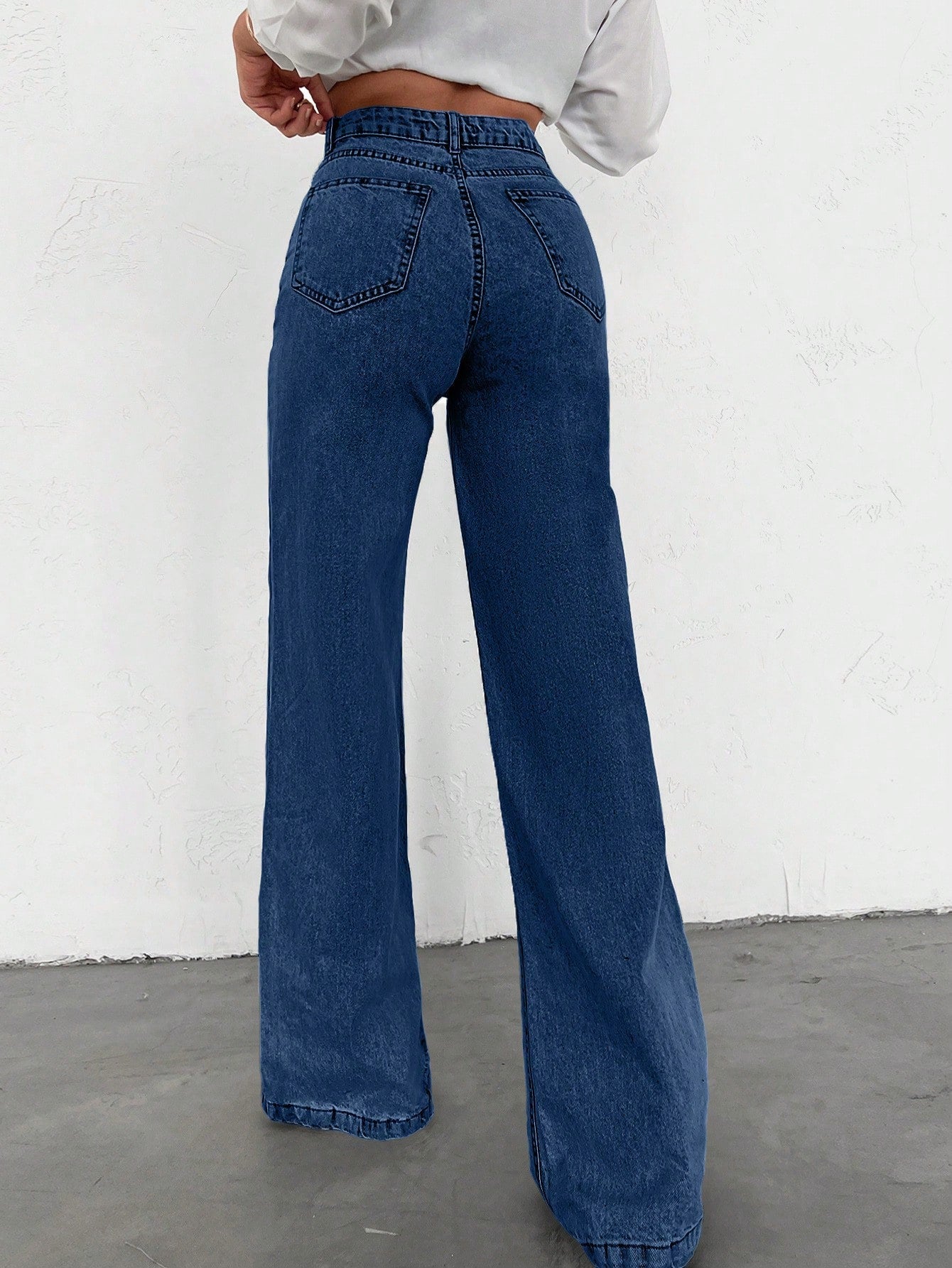 SHEIN Tall Jean grande taille à jambe large et ourlet long, 100% coton