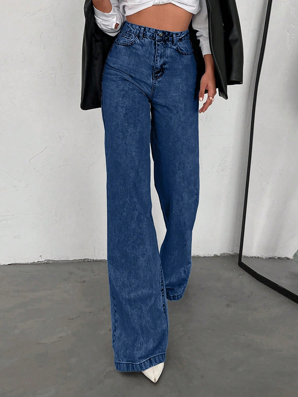 SHEIN Tall Jean grande taille à jambe large et ourlet long, 100% coton