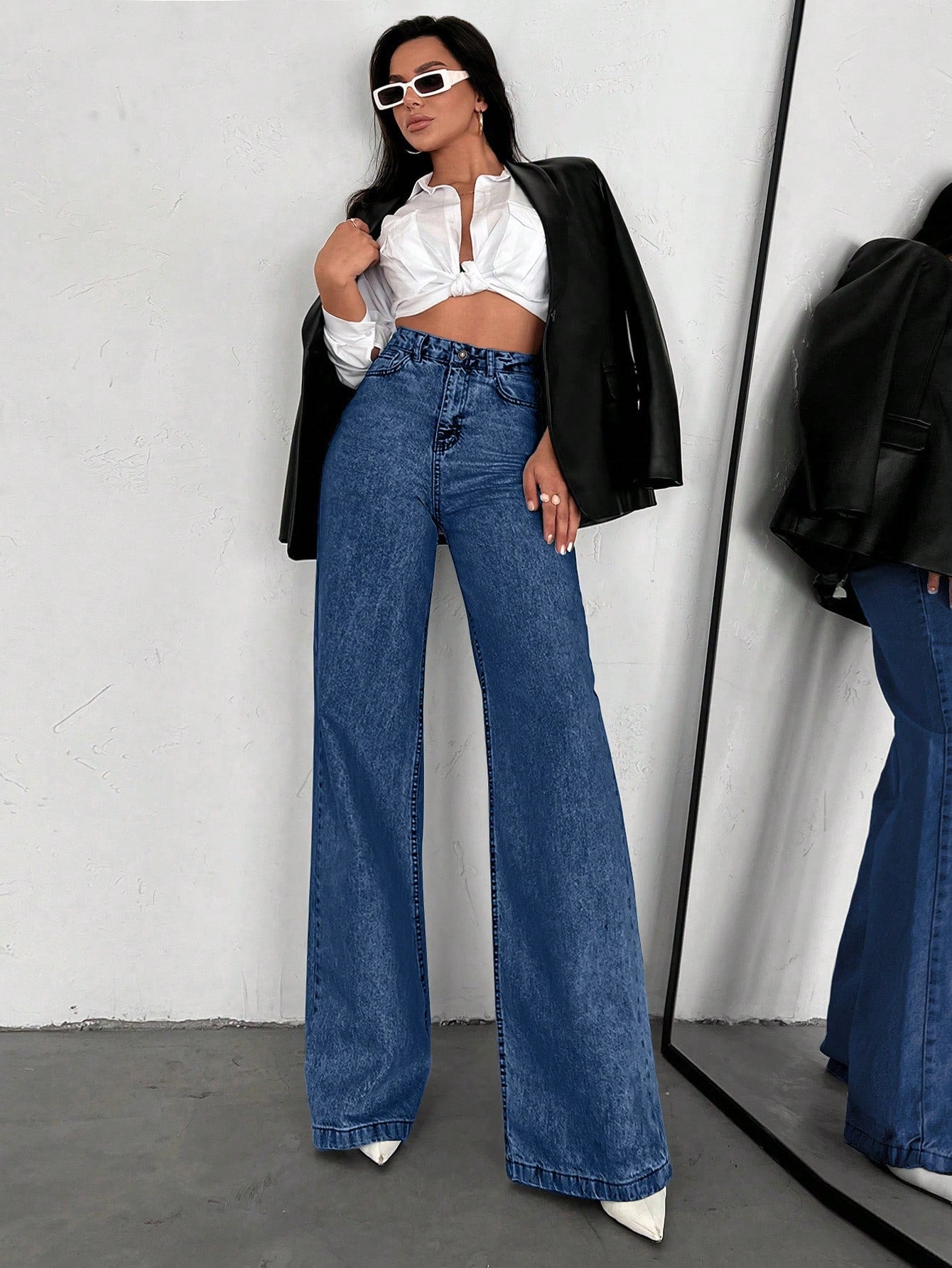 SHEIN Tall Jean grande taille à jambe large et ourlet long, 100% coton