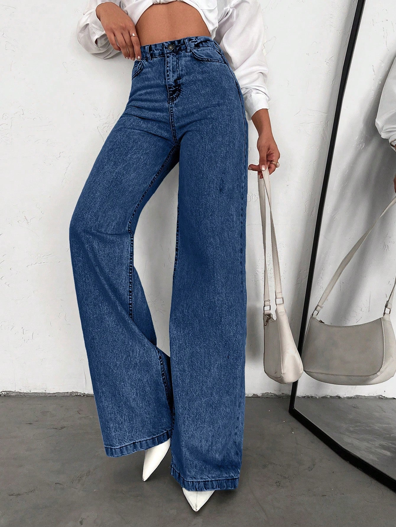 SHEIN Tall Jean grande taille à jambe large et ourlet long, 100% coton