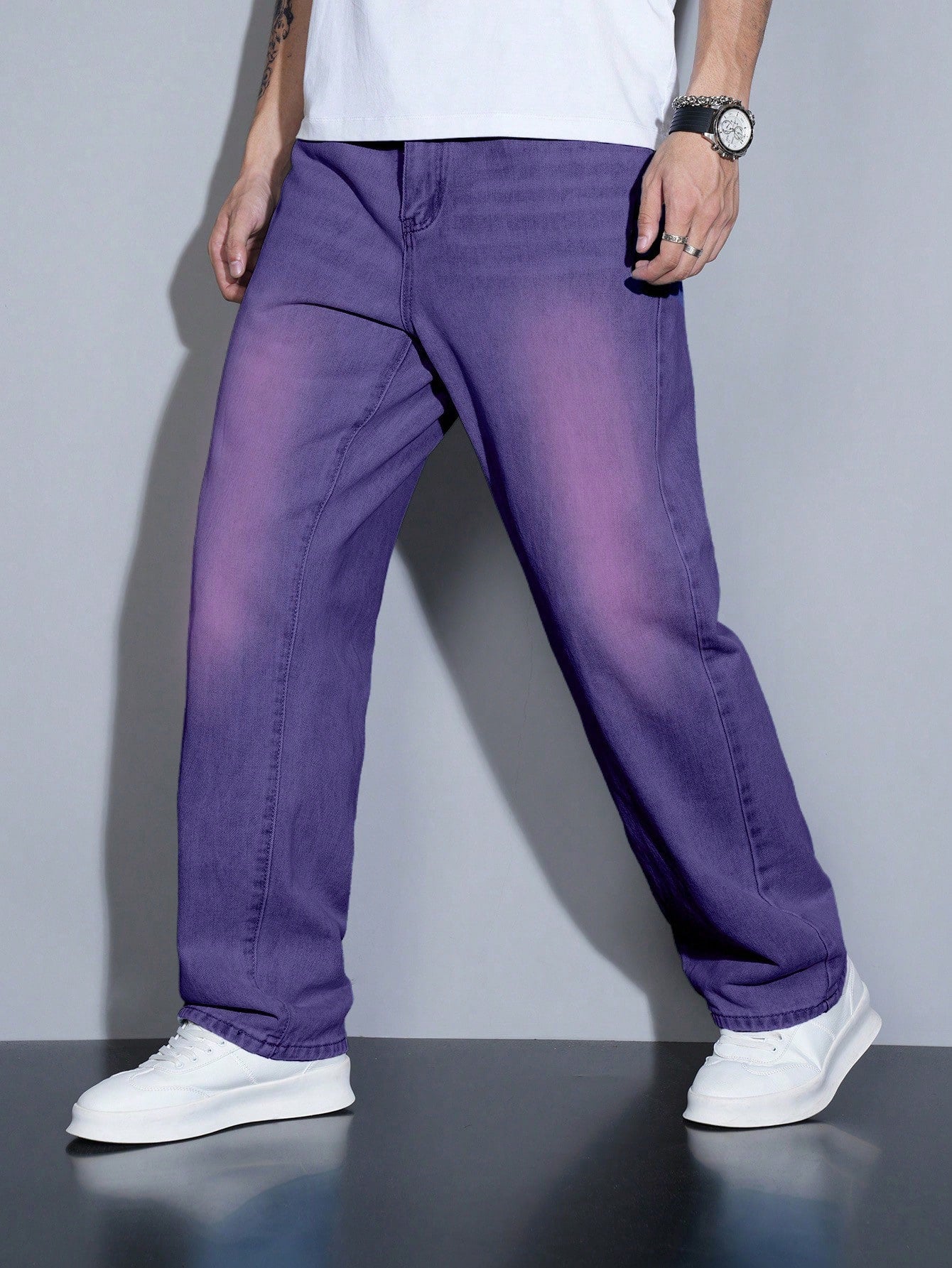 Manfinity Homme Jeans en denim casual à coupe droite et ample avec plusieurs poches pour hommes