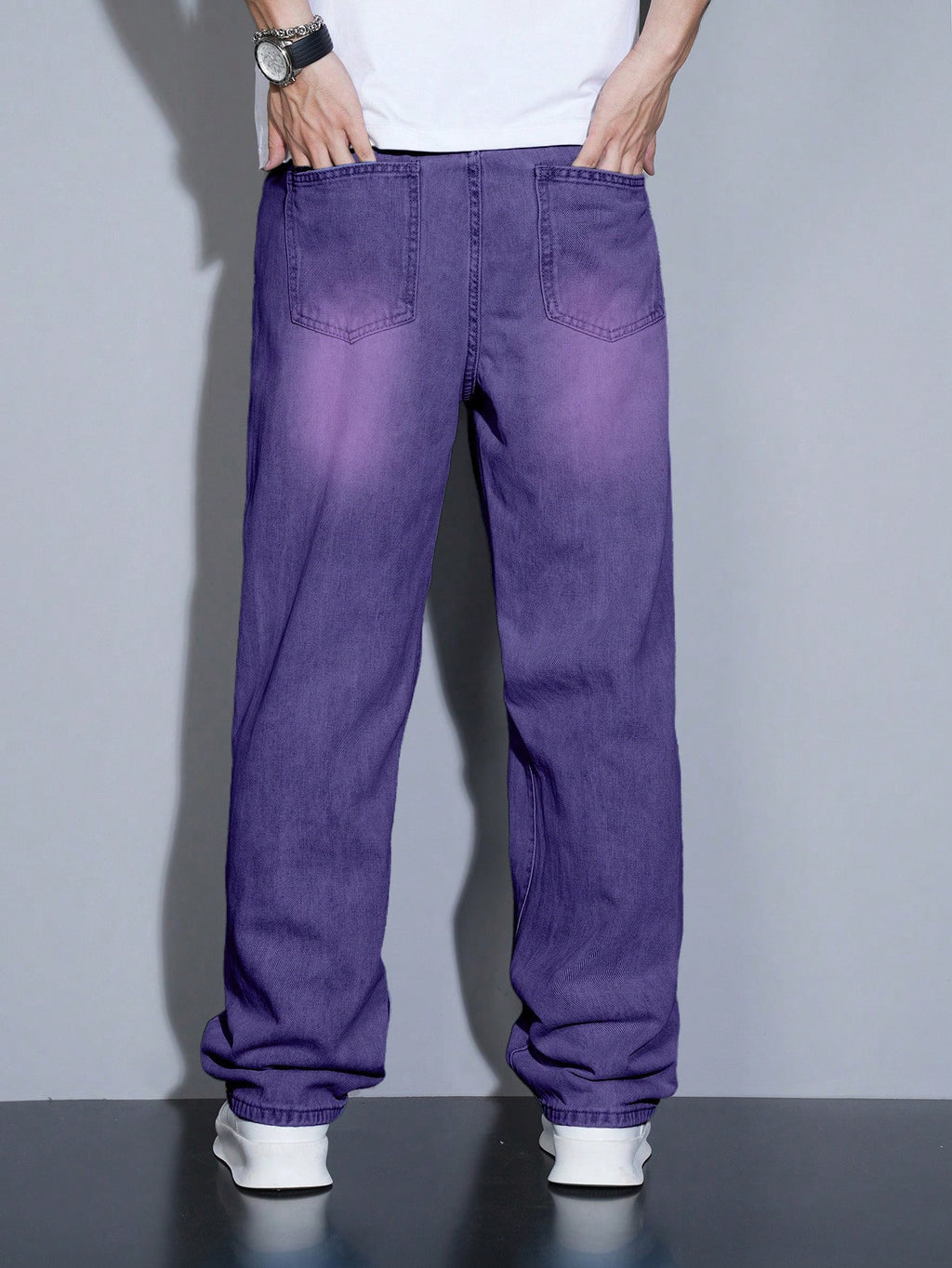 Manfinity Homme Jeans en denim casual à coupe droite et ample avec plusieurs poches pour hommes
