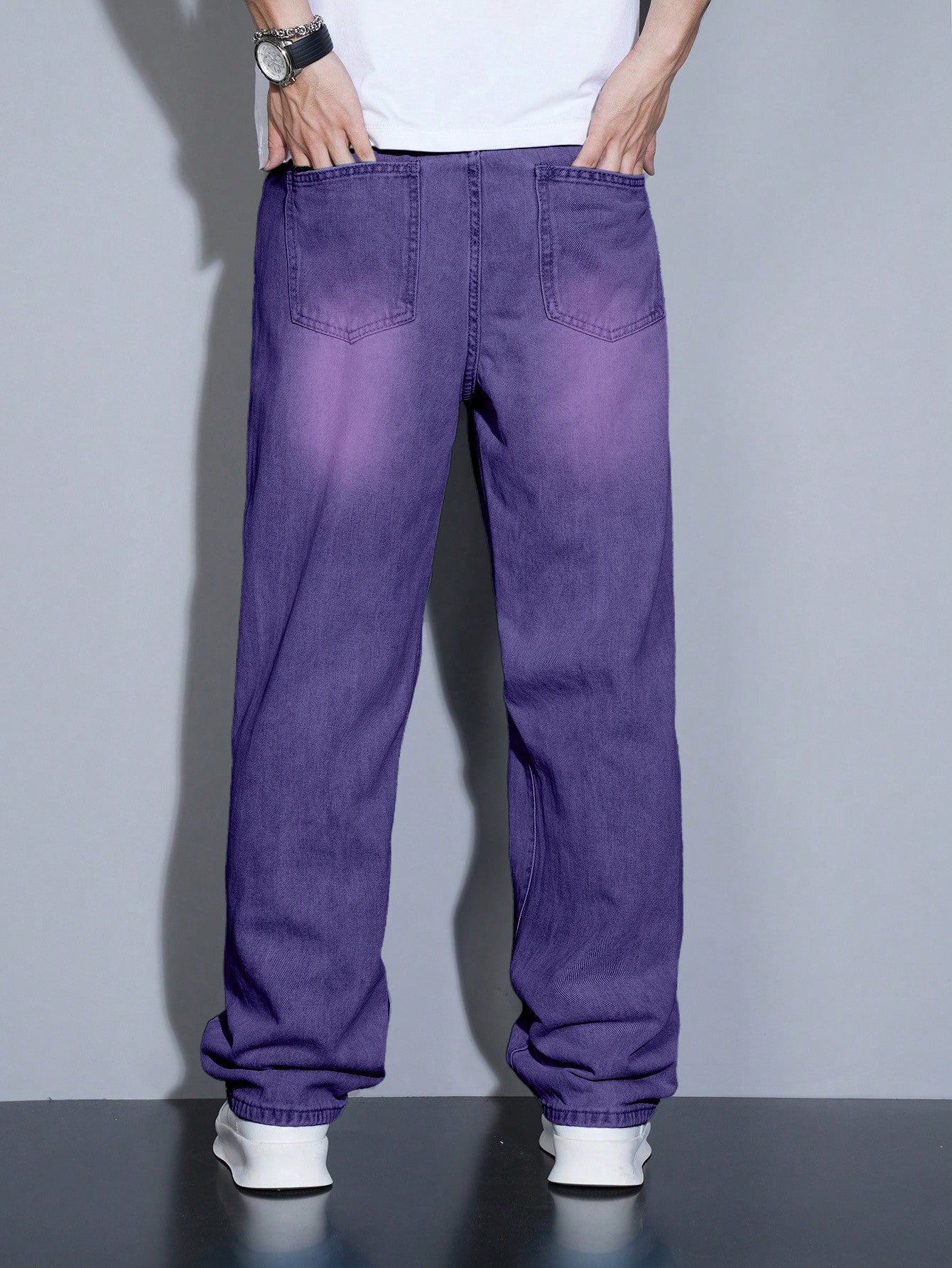 Manfinity Homme Jeans en denim casual à coupe droite et ample avec plusieurs poches pour hommes