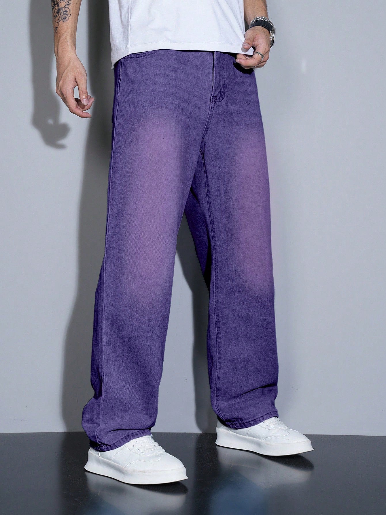 Manfinity Homme Jeans en denim casual à coupe droite et ample avec plusieurs poches pour hommes