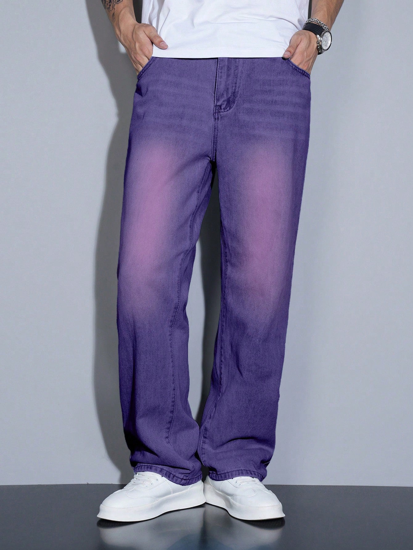 Manfinity Homme Jeans en denim casual à coupe droite et ample avec plusieurs poches pour hommes