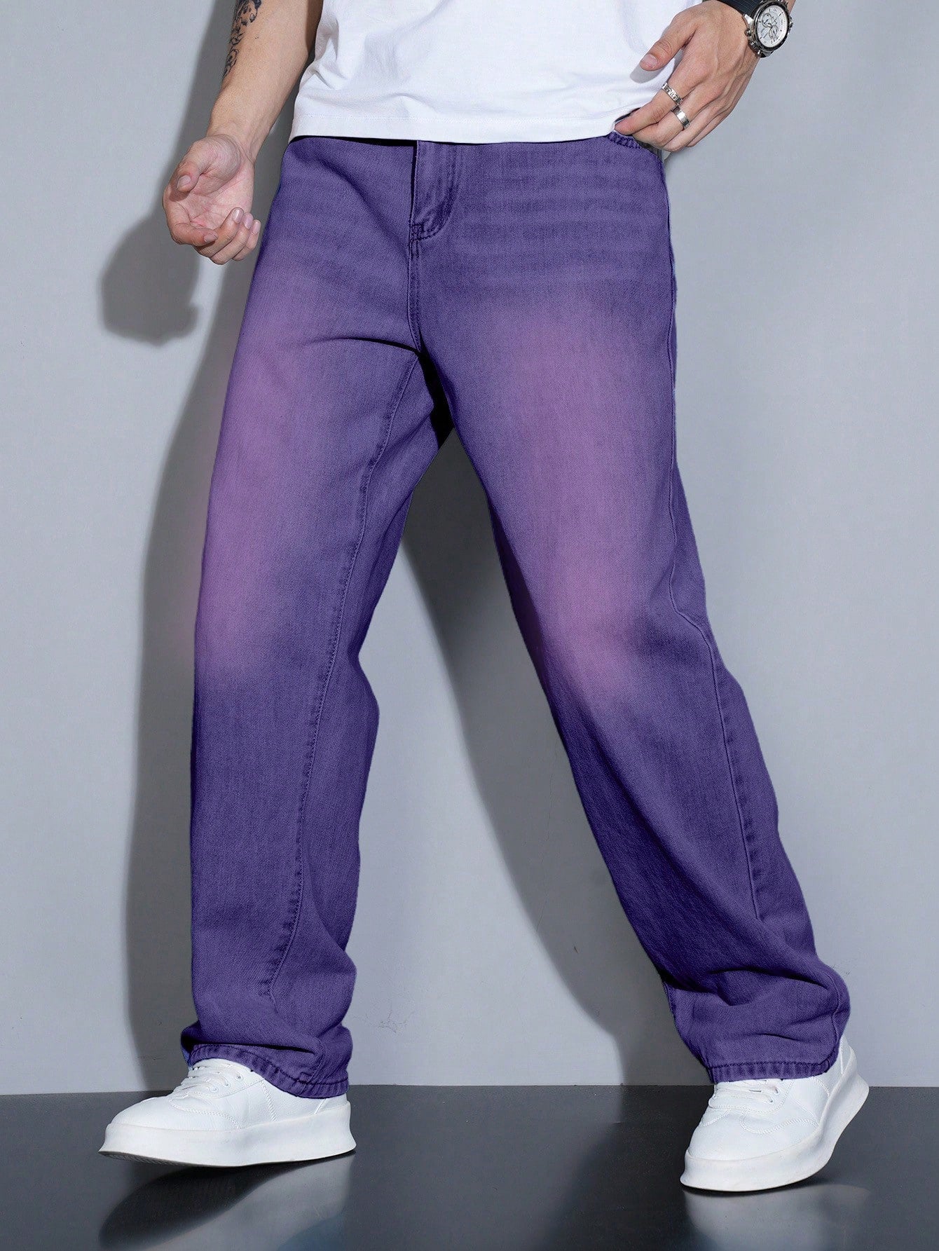 Manfinity Homme Jeans en denim casual à coupe droite et ample avec plusieurs poches pour hommes