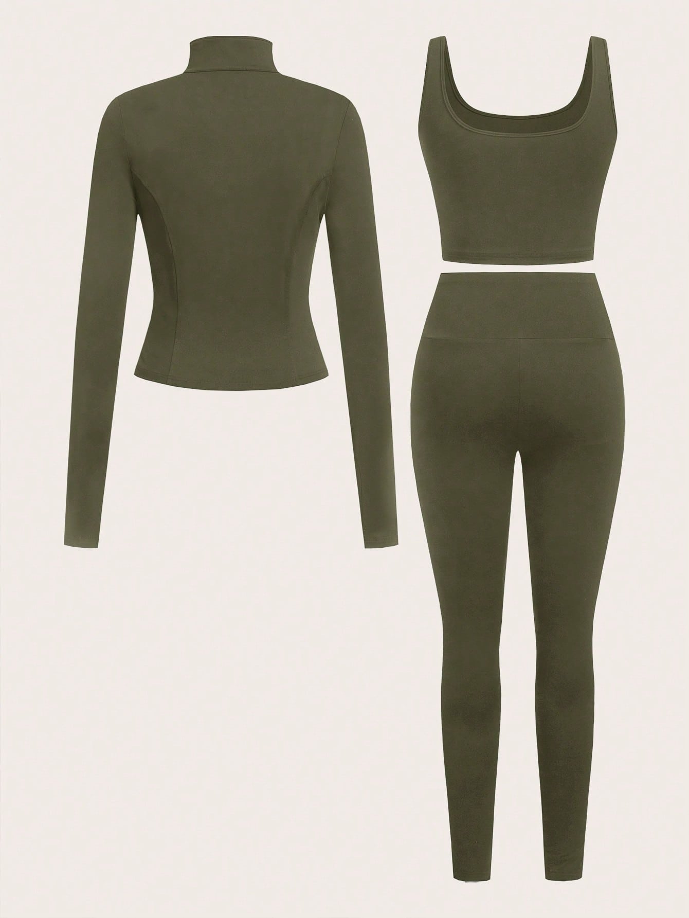 SHEIN EZwear Ensemble de 3 pièces de vêtements de sport pour femme comprenant un cardigan zippé en tricot noir, un débardeur et un pantalon