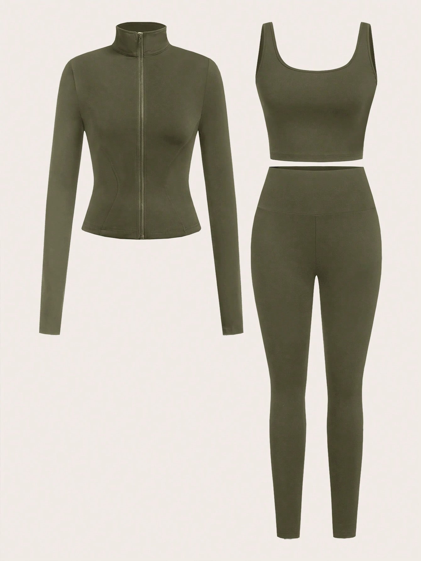 SHEIN EZwear Ensemble de 3 pièces de vêtements de sport pour femme comprenant un cardigan zippé en tricot noir, un débardeur et un pantalon