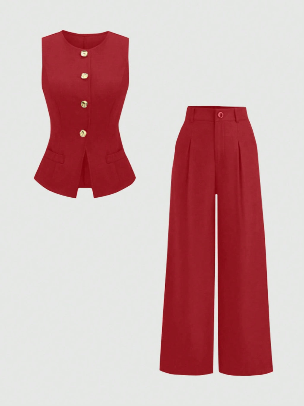 Sweetra Ensemble 2 pièces pour femmes, composé d'un gilet croisé et d'un pantalon large plissé