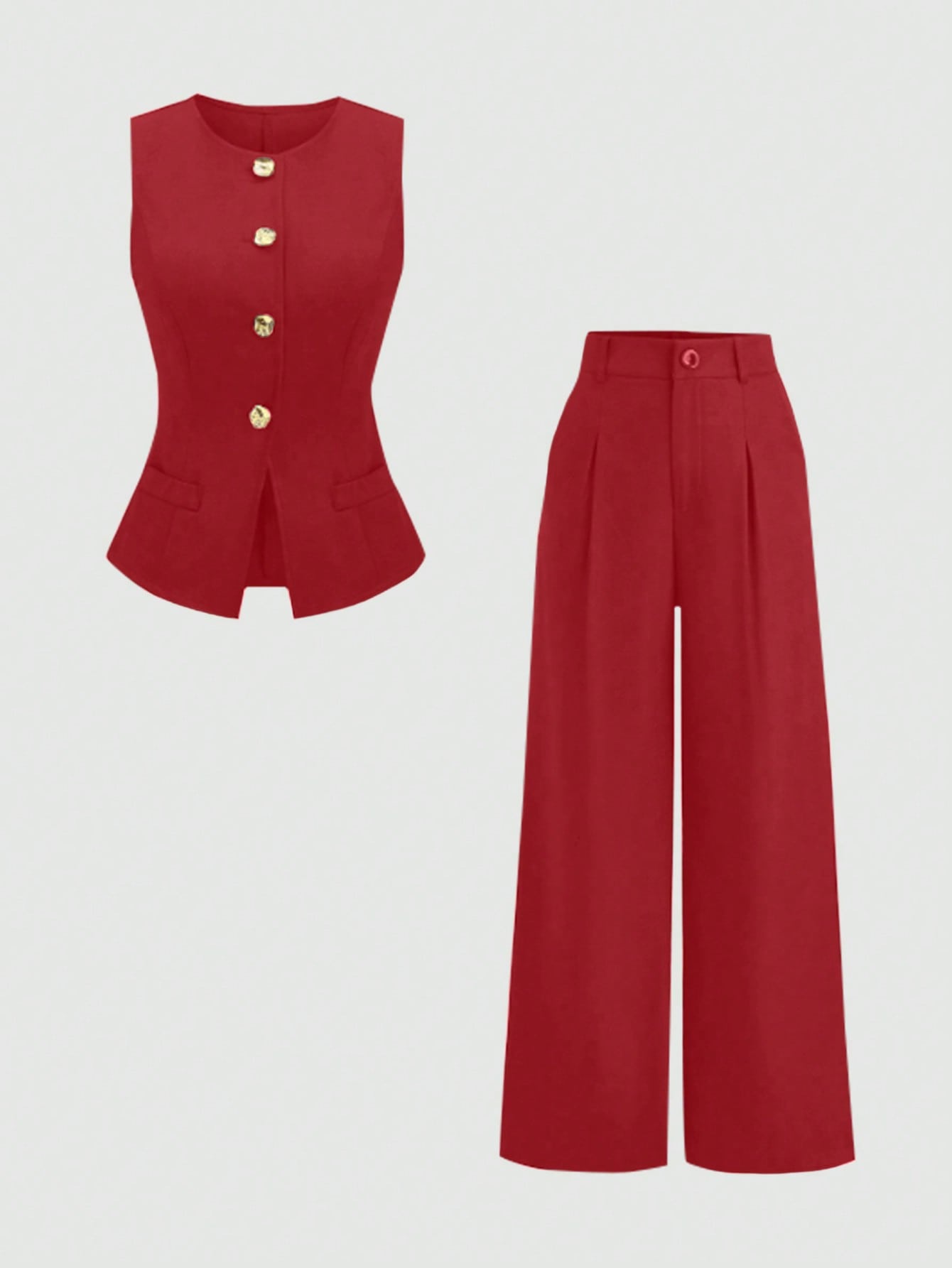 Sweetra Ensemble 2 pièces pour femmes, composé d'un gilet croisé et d'un pantalon large plissé