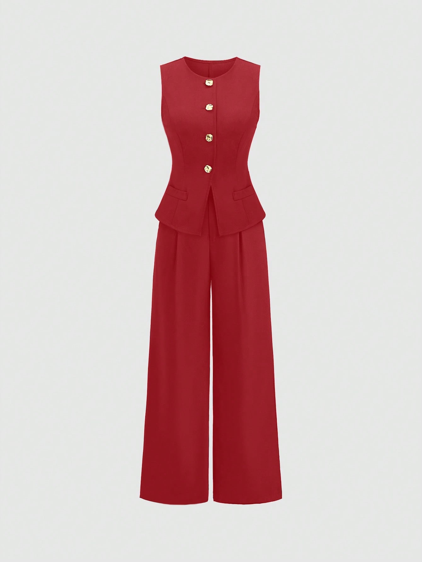 Sweetra Ensemble 2 pièces pour femmes, composé d'un gilet croisé et d'un pantalon large plissé